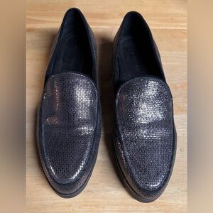 Donald J. Pliner Black and Silver Loafers